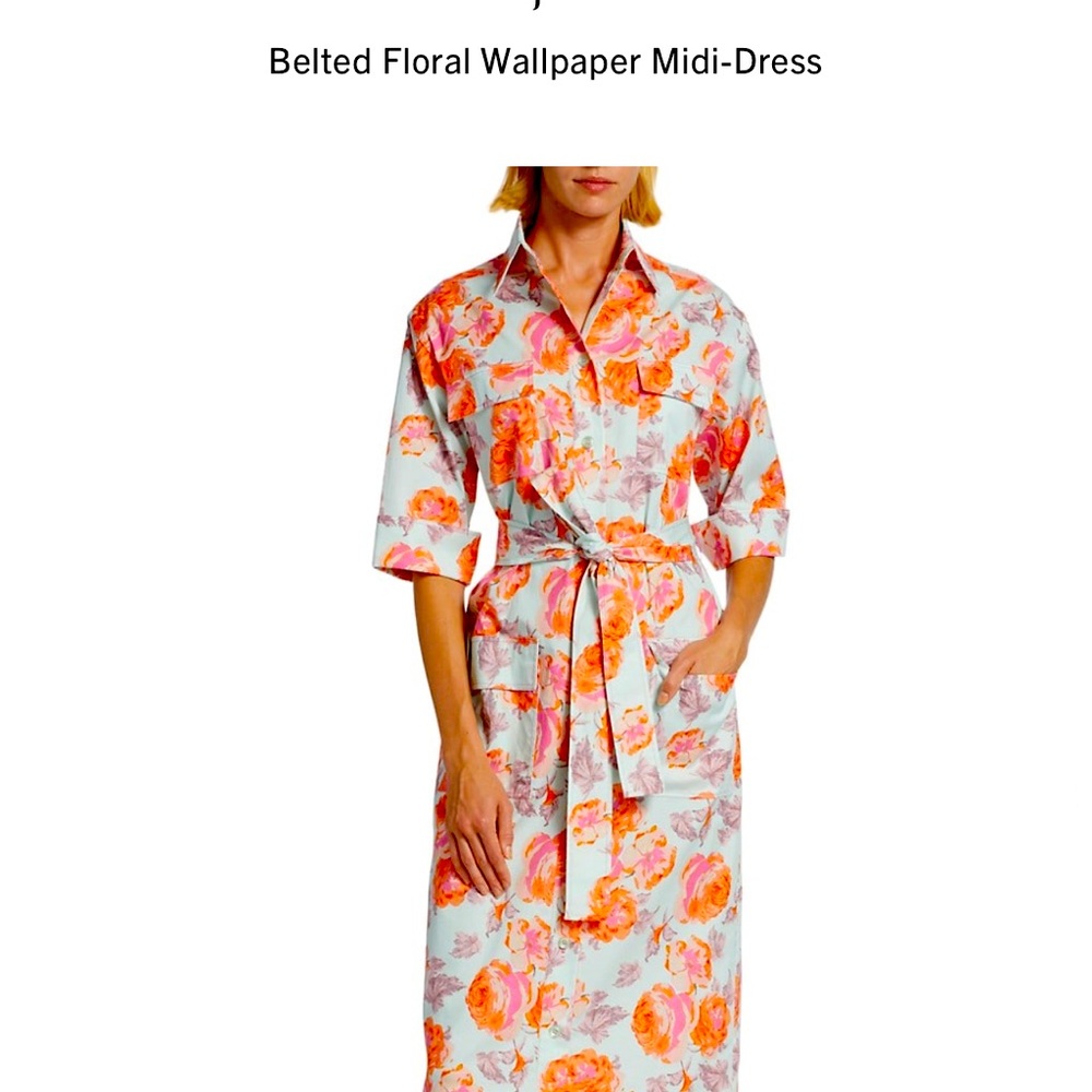 St. John Belted Floral MIDI dress